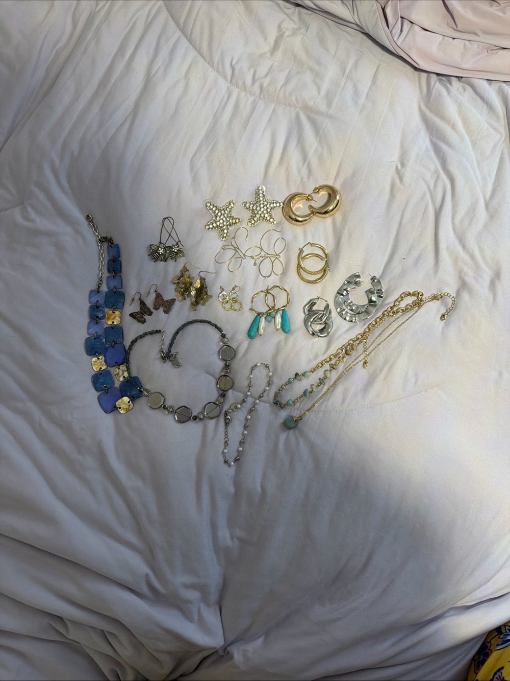 Jewelry 15 Lot Gold, Silver, Turquoise Mixed Fashion Costume Earrings, Necklace